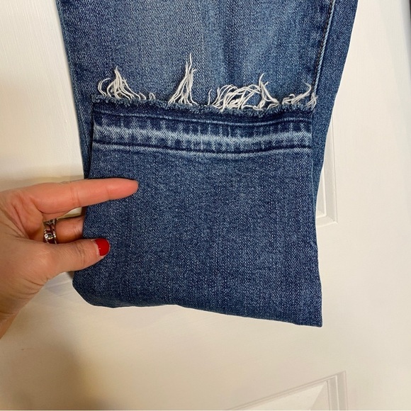 Gap Denim Girlfriend Raw Hem Blue Jeans Size 30 in Dark Indigo - Picture 5 of 11